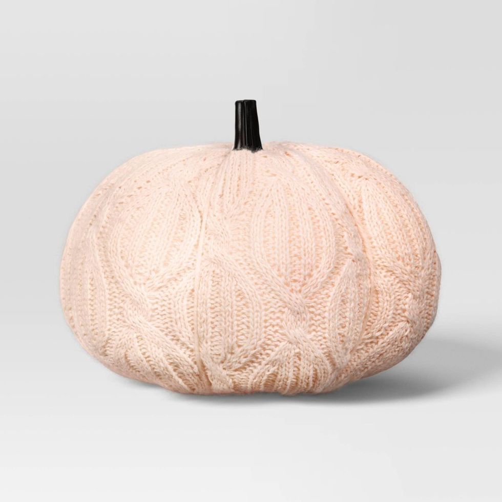 5.75" Knitted Quail Tail Cable Pumpkin, Pink, Halloween Decoration