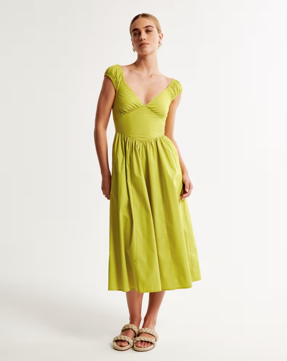 Abercrombie & Fitch Cap Sleeve Corset Midi Dress in Lime