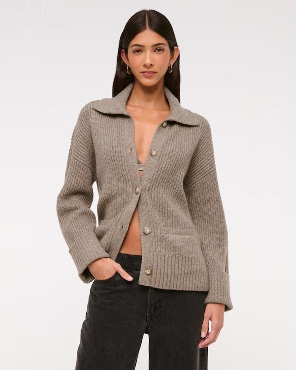 Abercrombie & Fitch Ribbed Collared Cardigan