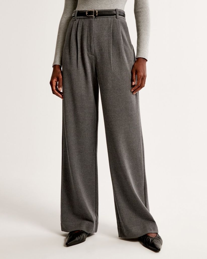 Shop High waist pinstripe twill suiting wide leg pants