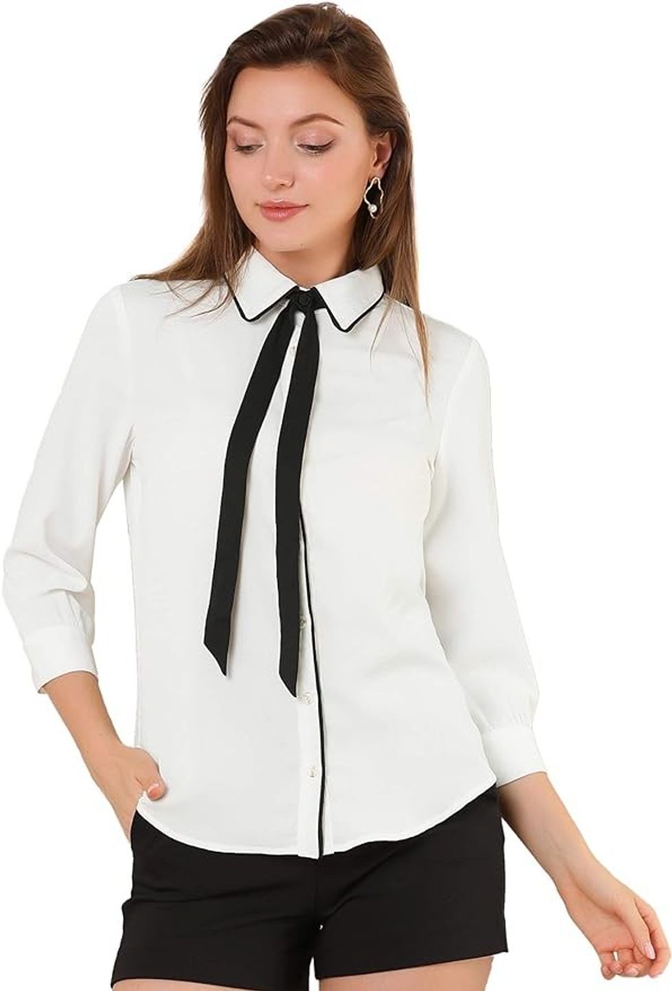 Allegra K Women's Elegant Contrast Collar Blouse