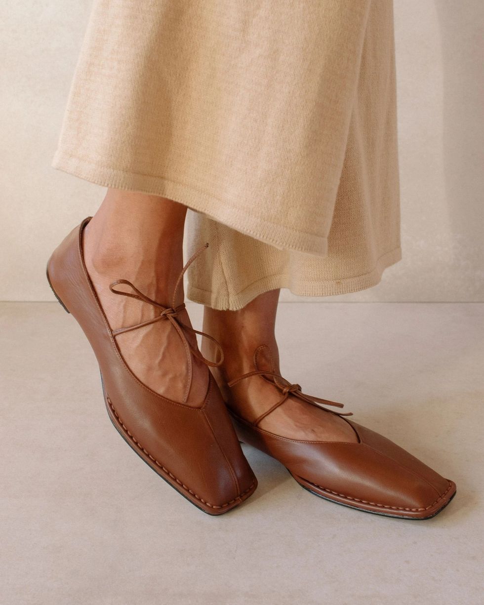 ALOHAS Sway - Brown Leather Ballet Flats