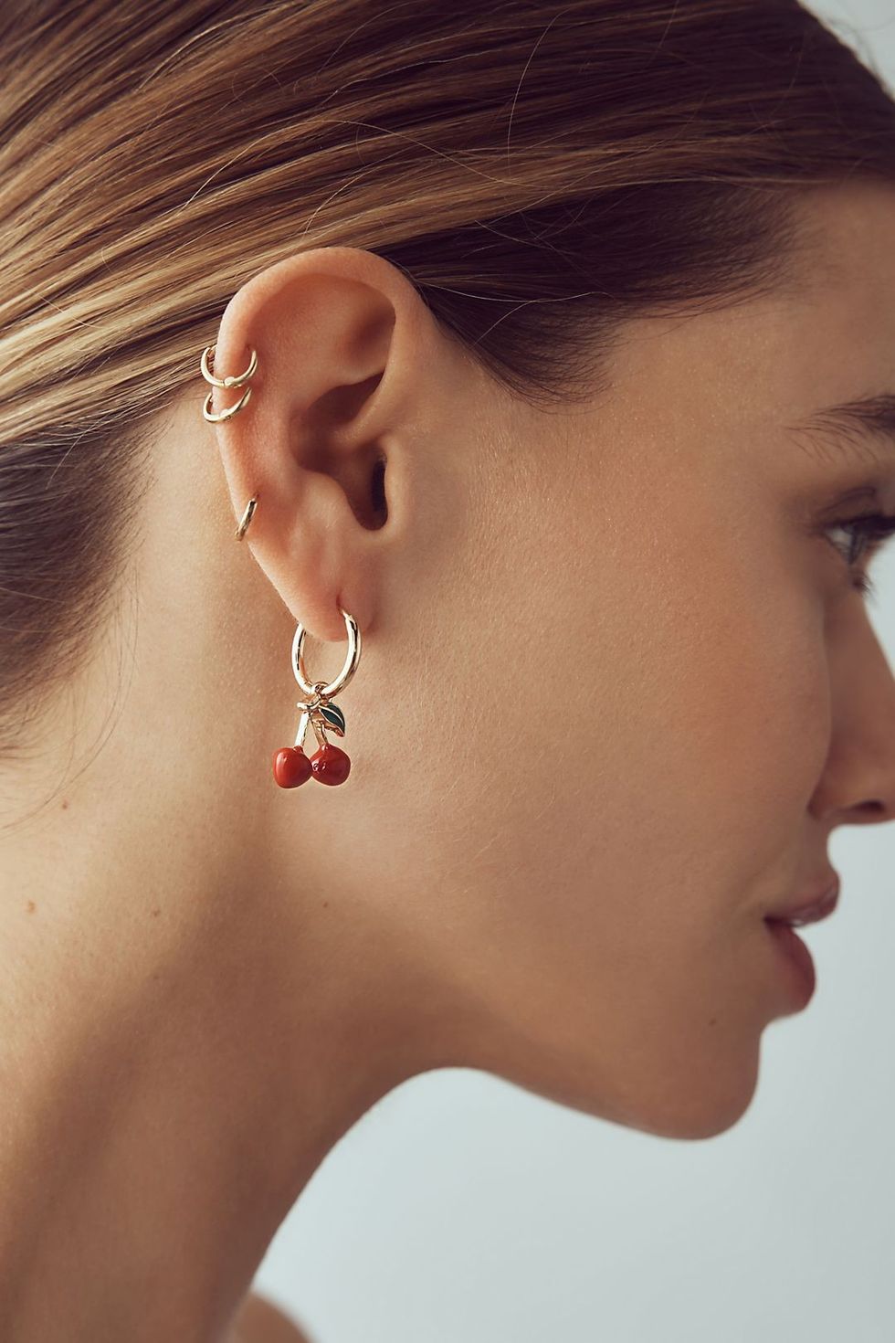 Anthropologie Cherry Huggie Earrings nina dobrev fall fashion