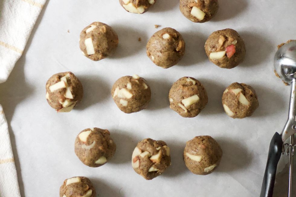 apple pie bites on parchment paper