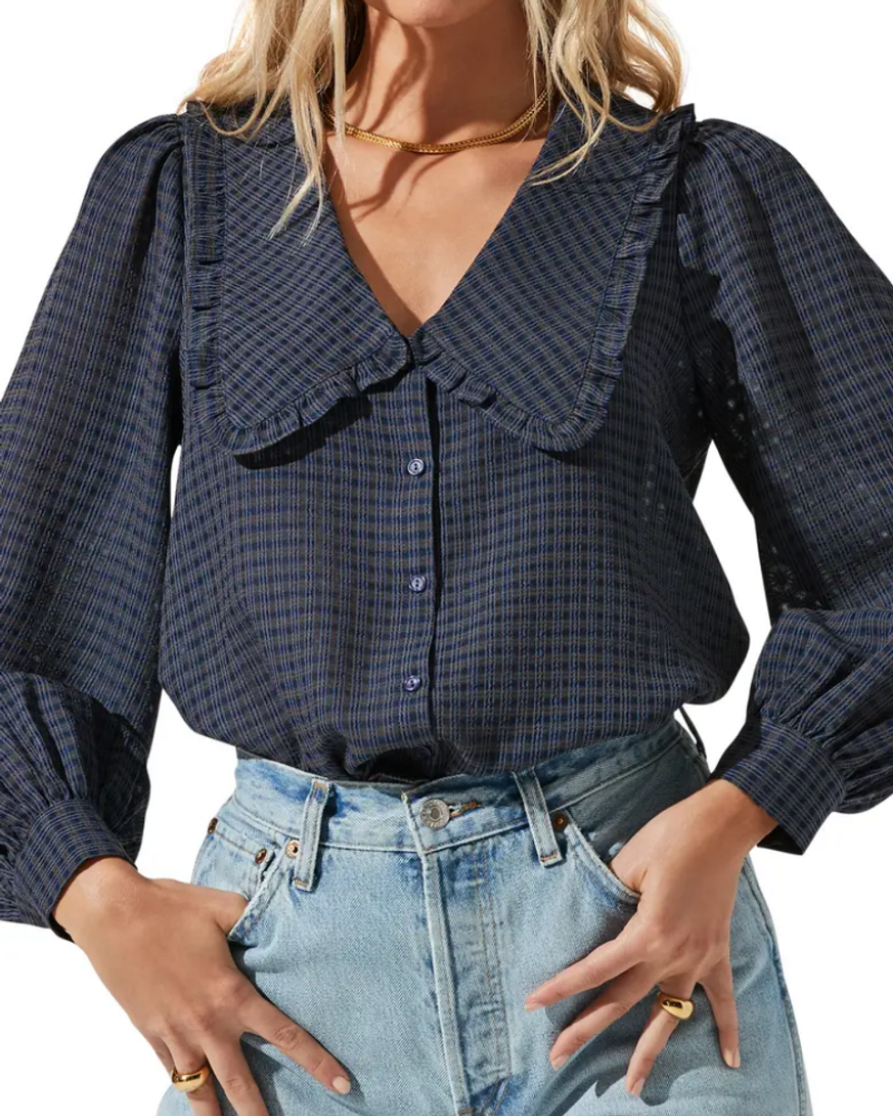 ASTR the Label Oversize Collar Blouse plaid