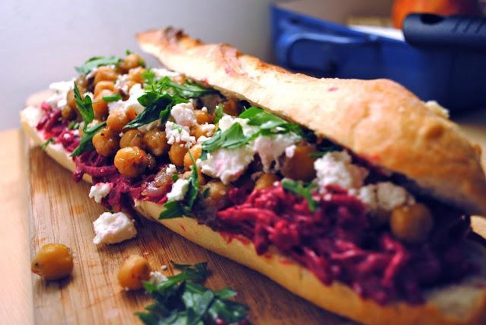 Beet Tzatziki Feta Fennel Chickpea Parsley Sandwich