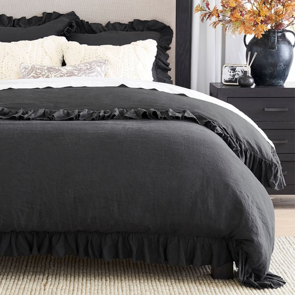 Belgian Flax Linen Fringe Ruffle Duvet Cover