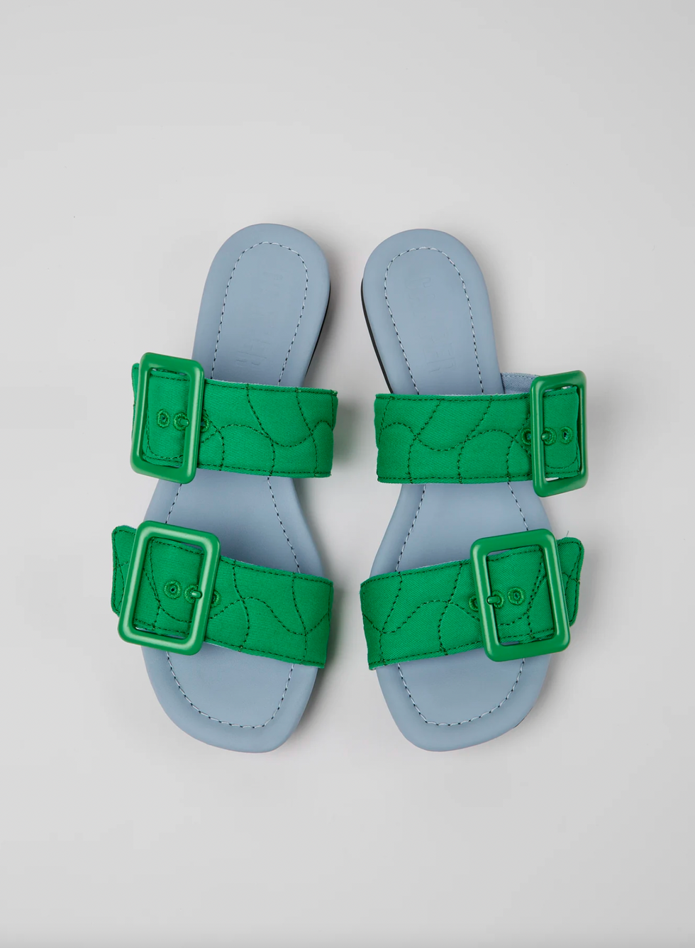 blue and green quilted sandal