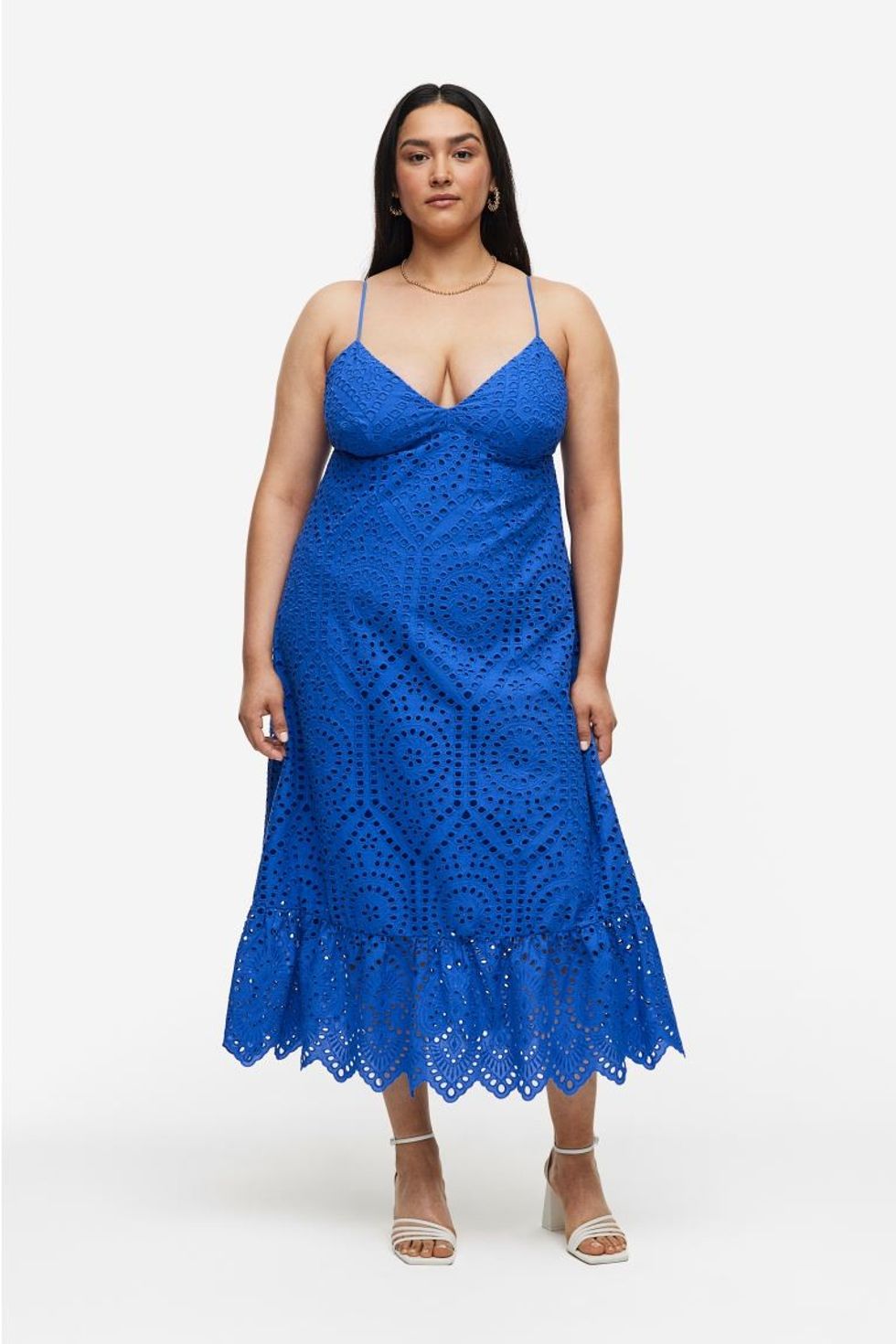 blue eyelet embroidered dress