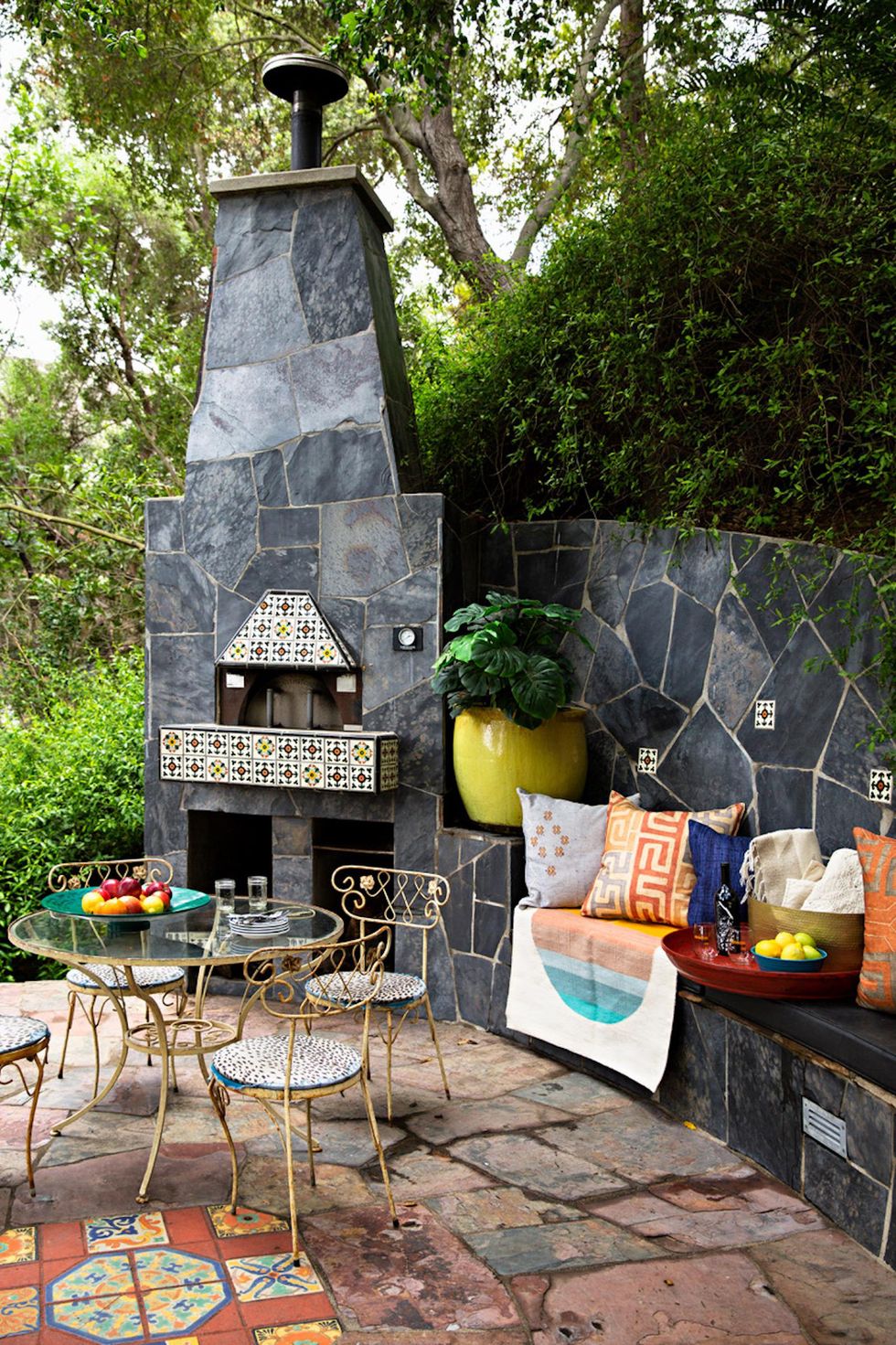 boho outdoor area with colorful accents