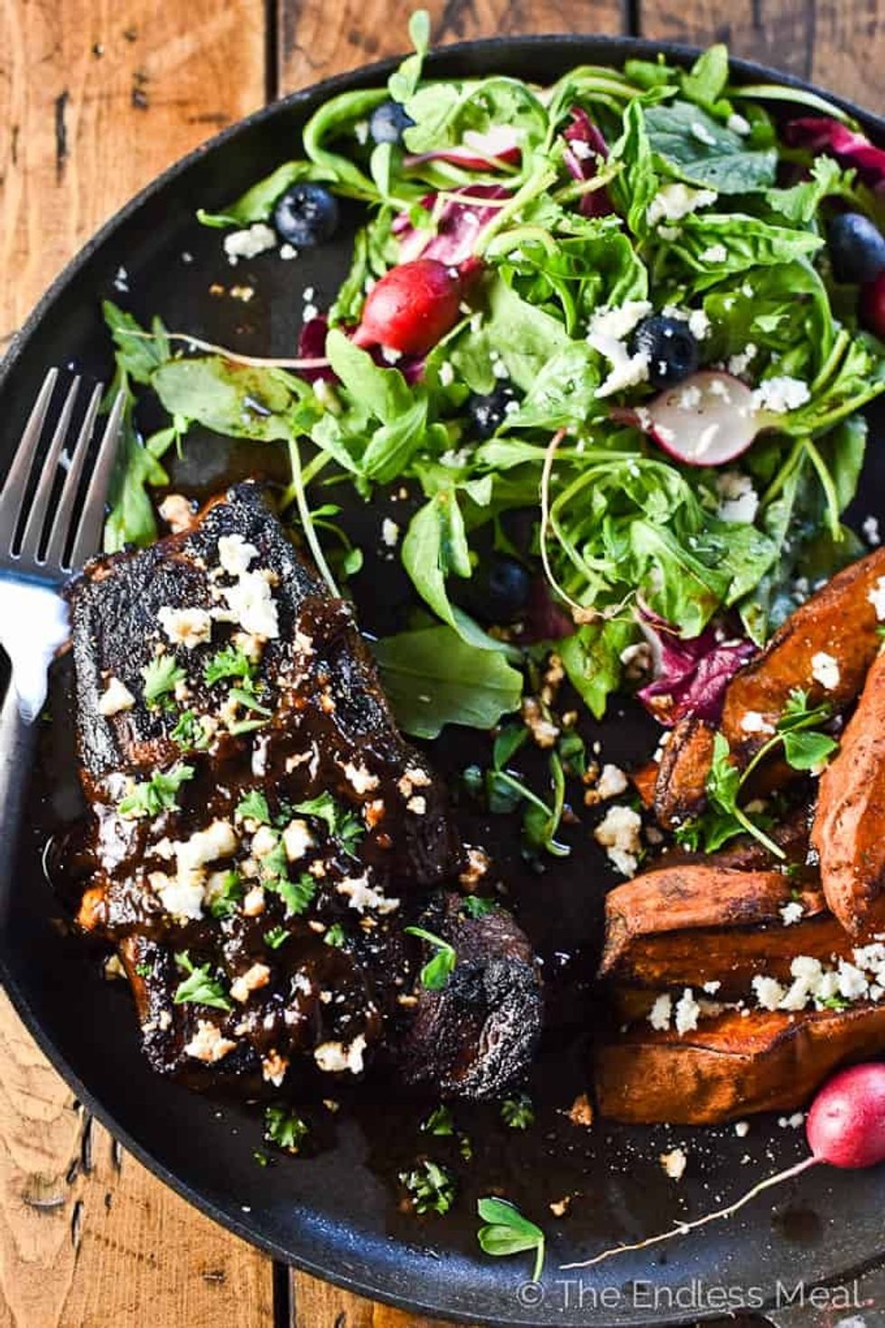 Bourbon Chipotle Steak with Sweet Potato Mojos recipe