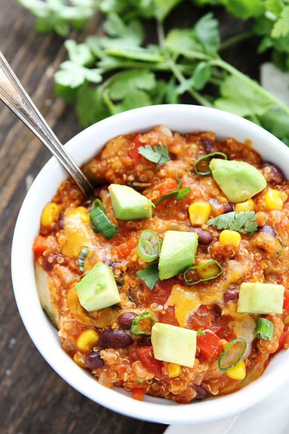 Bowl with slow-cooked enchilada quinoa