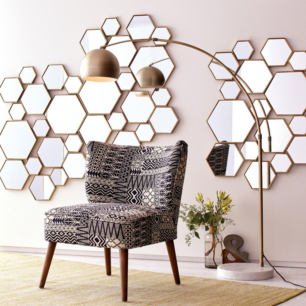 brass hexagon mirror panel