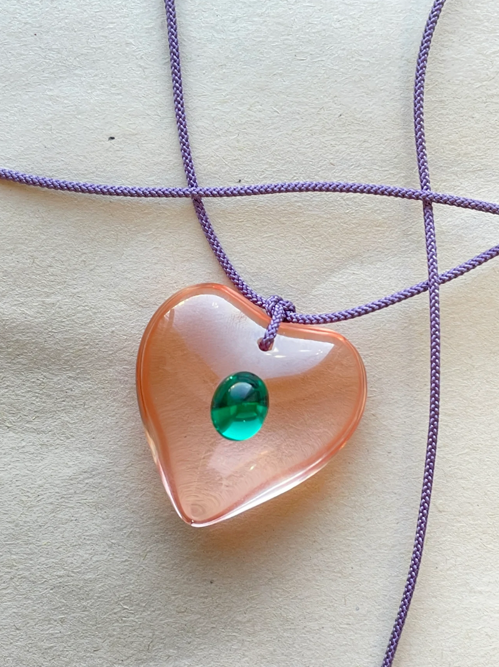 Brite Things Peach Jewel Glass Heart Necklace