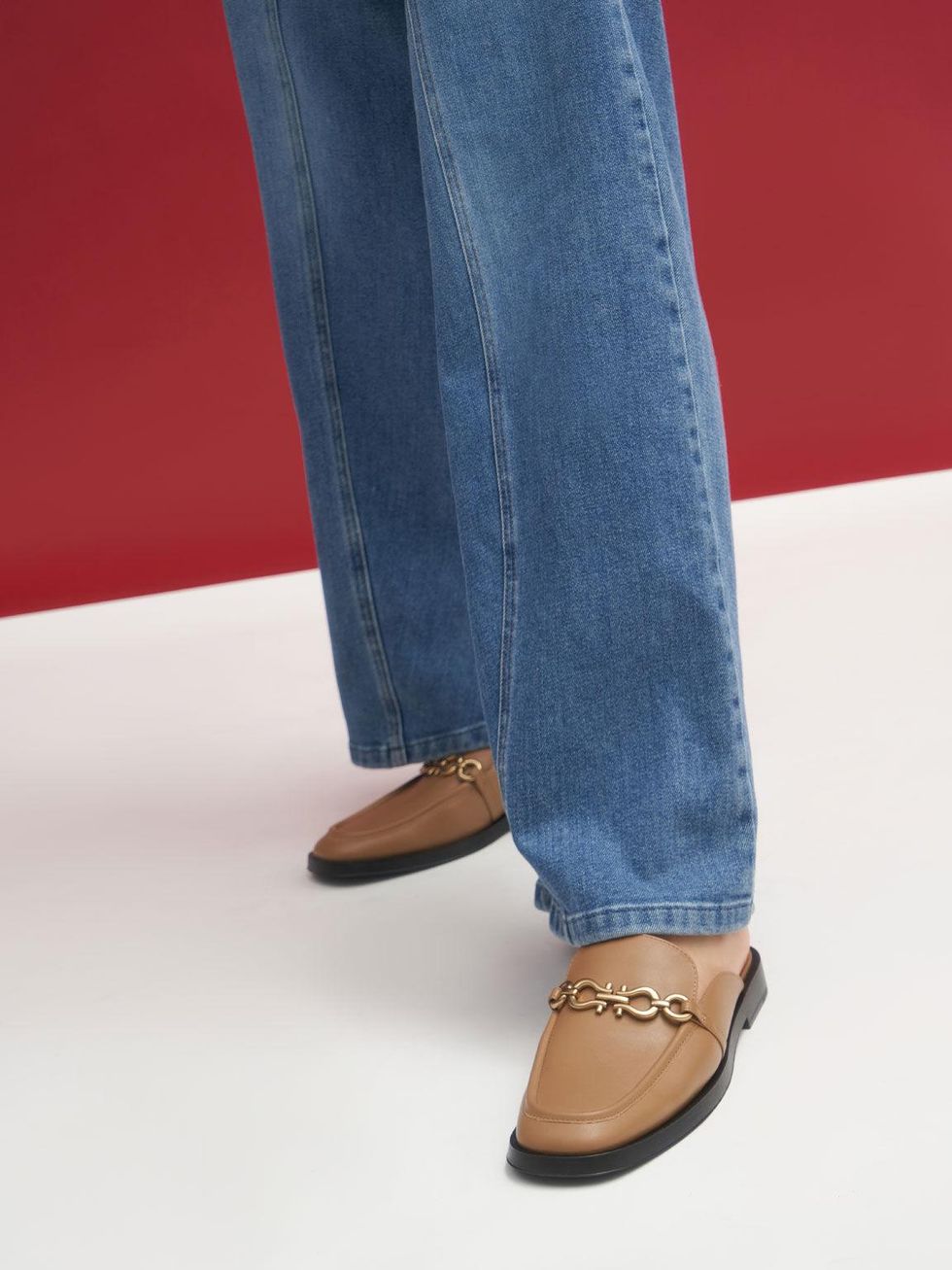 Chain-Embellished Loafer Mules