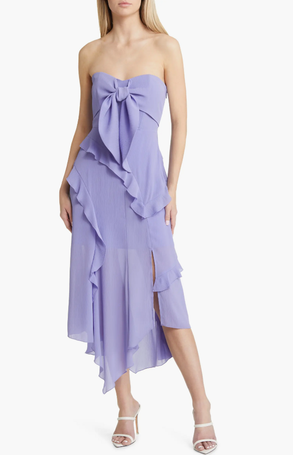 Charles Henry Ruffle Strapless Georgette Dress