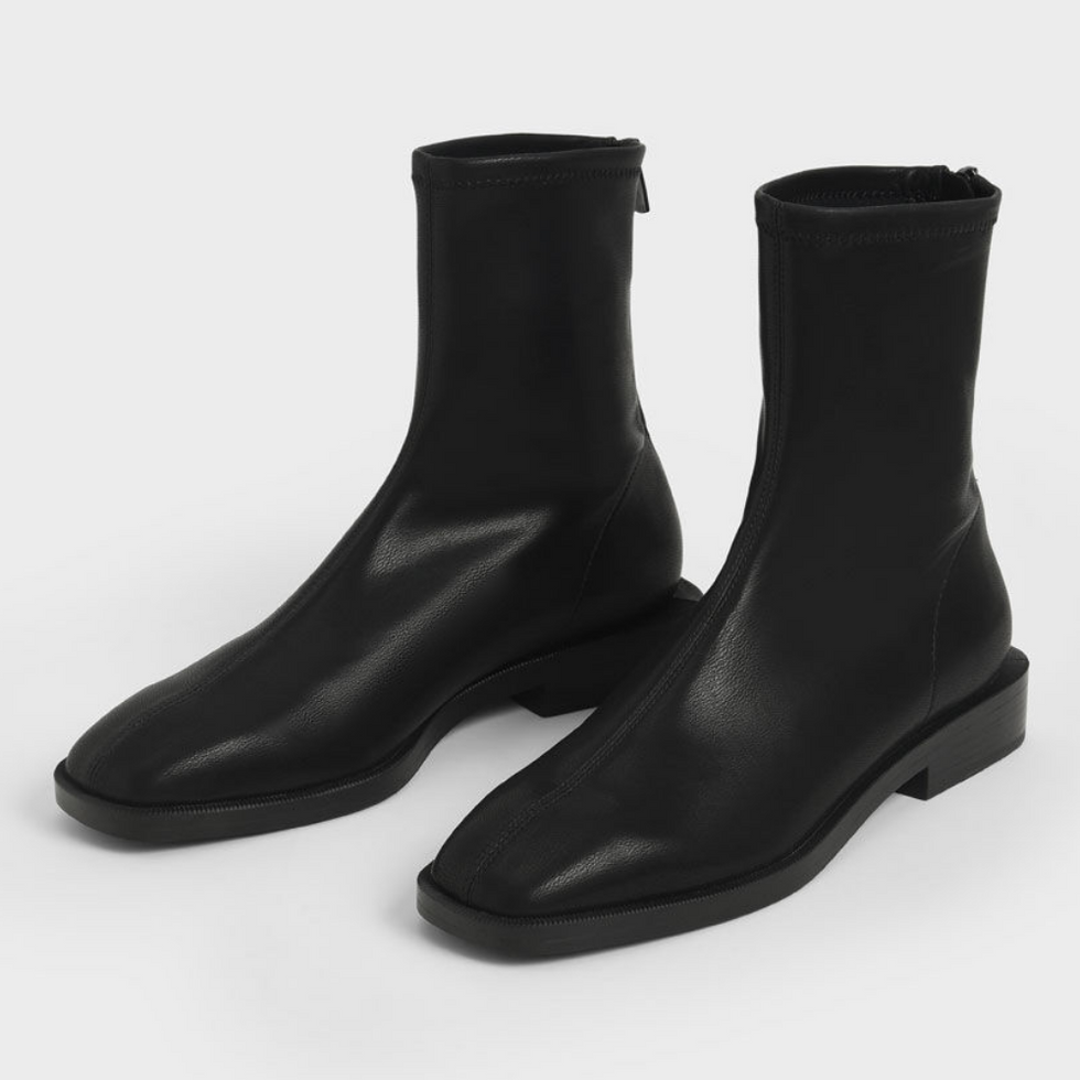 Charles Keith Square Toe Zip-Up Ankle Boots