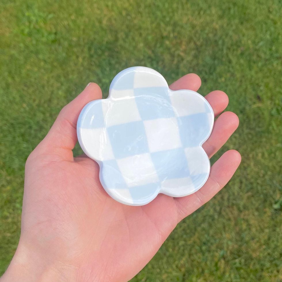 Checkered Flower Trinket Dish