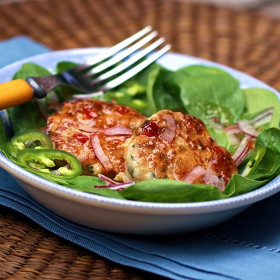 Chicken Cakes (Spicy or Not) With Sweet Chili Drizzle