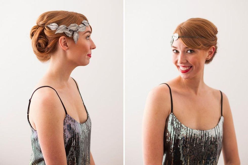 Classic Updo with silver headband leaf diy