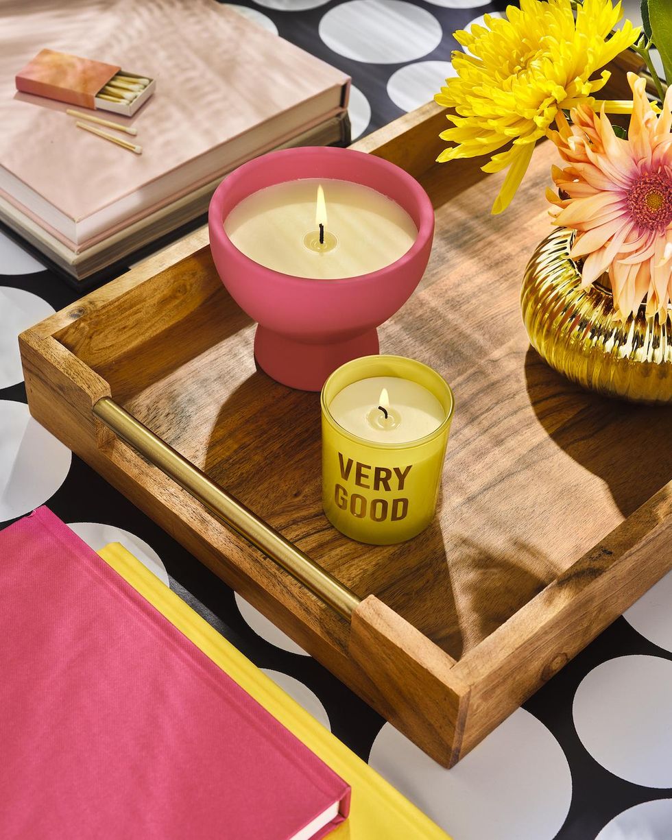 colorful candles on a coffee table