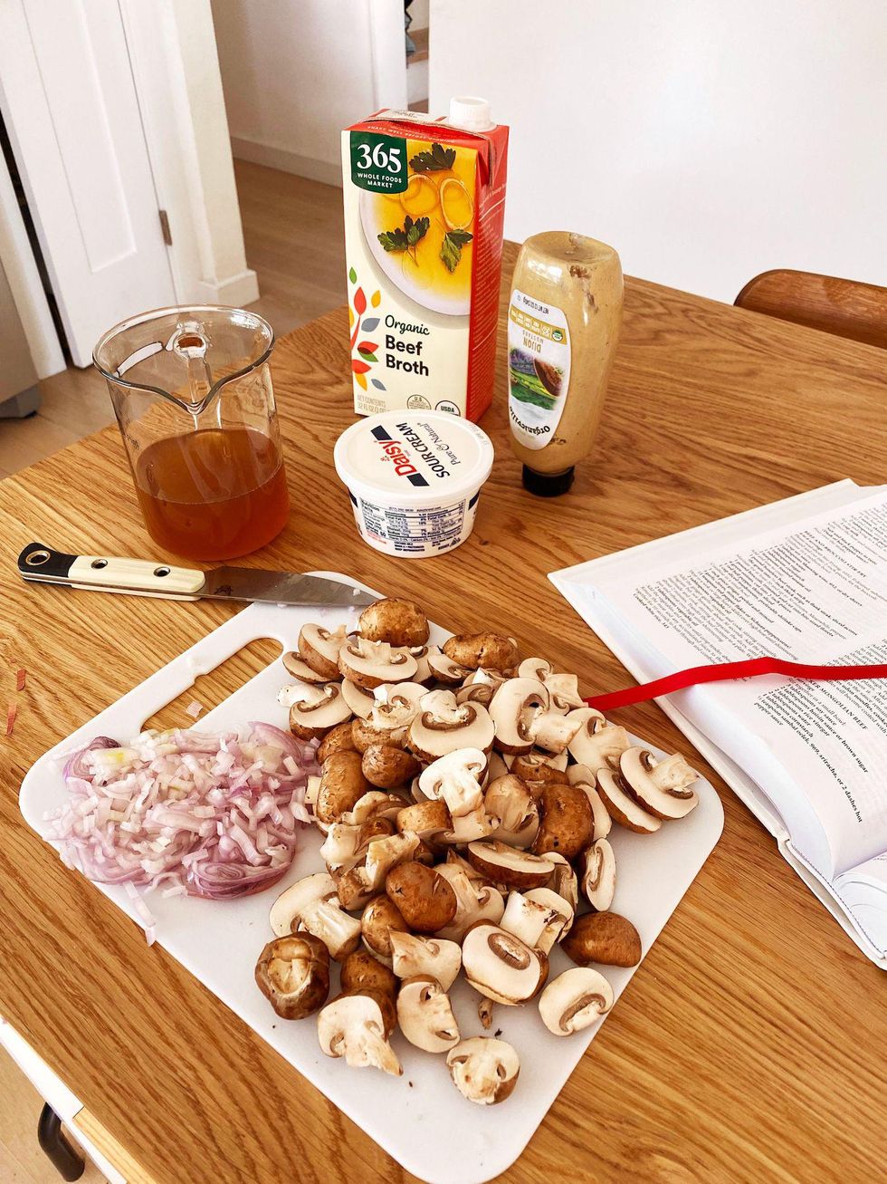 cooking ingredients for beef stroganoff recipe