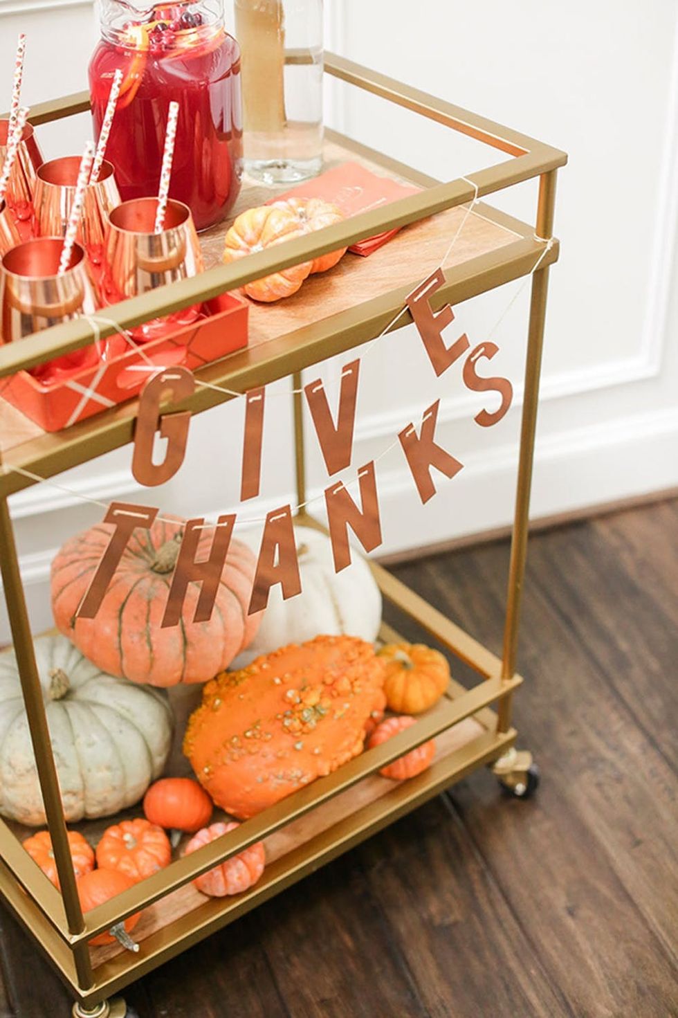 copper friendsgiving decor