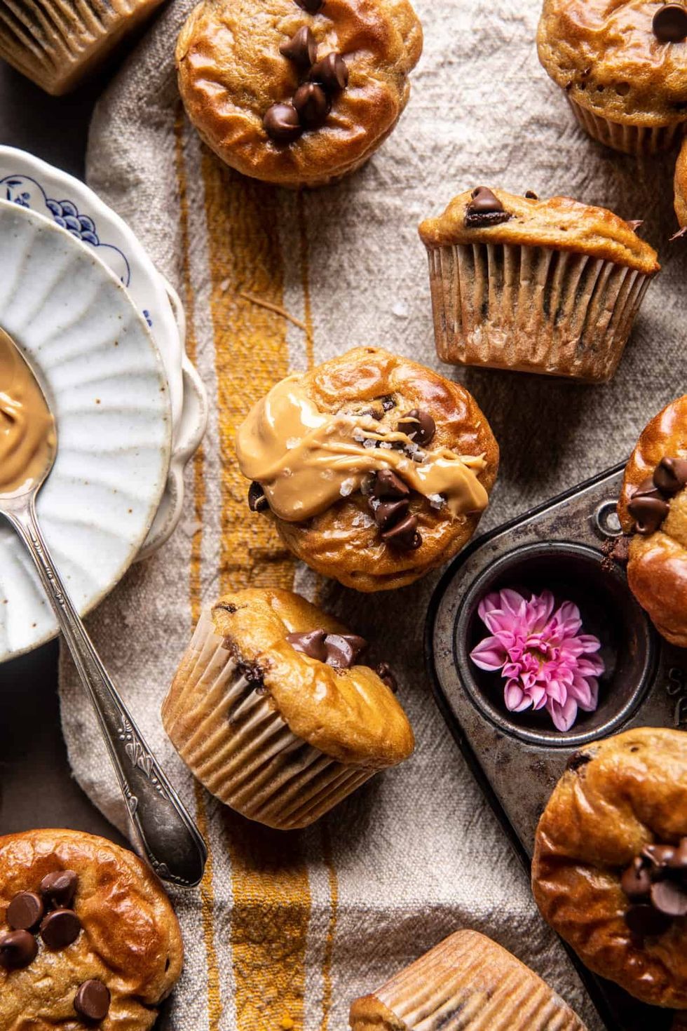 Cottage Cheese Chocolate Chip Peanut Butter Banana Muffins