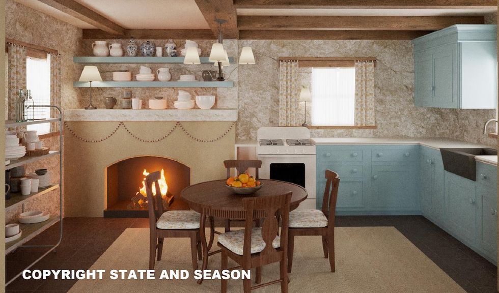 cozy kitchen with fireplace