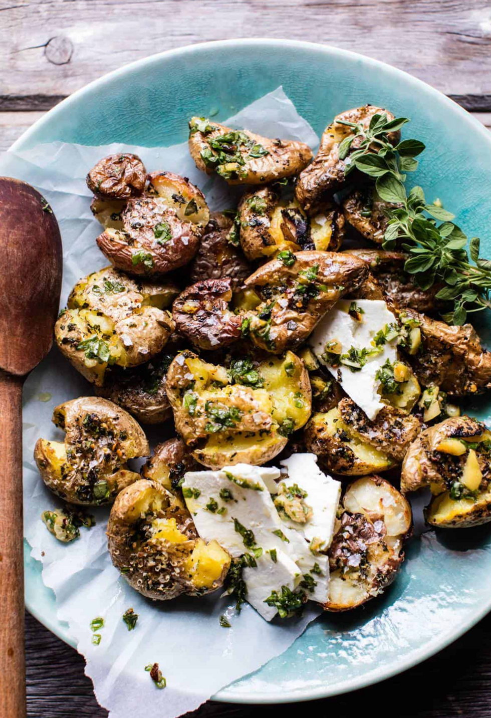 Crispy Oregano Smashed Potatoes with Feta and Lemon