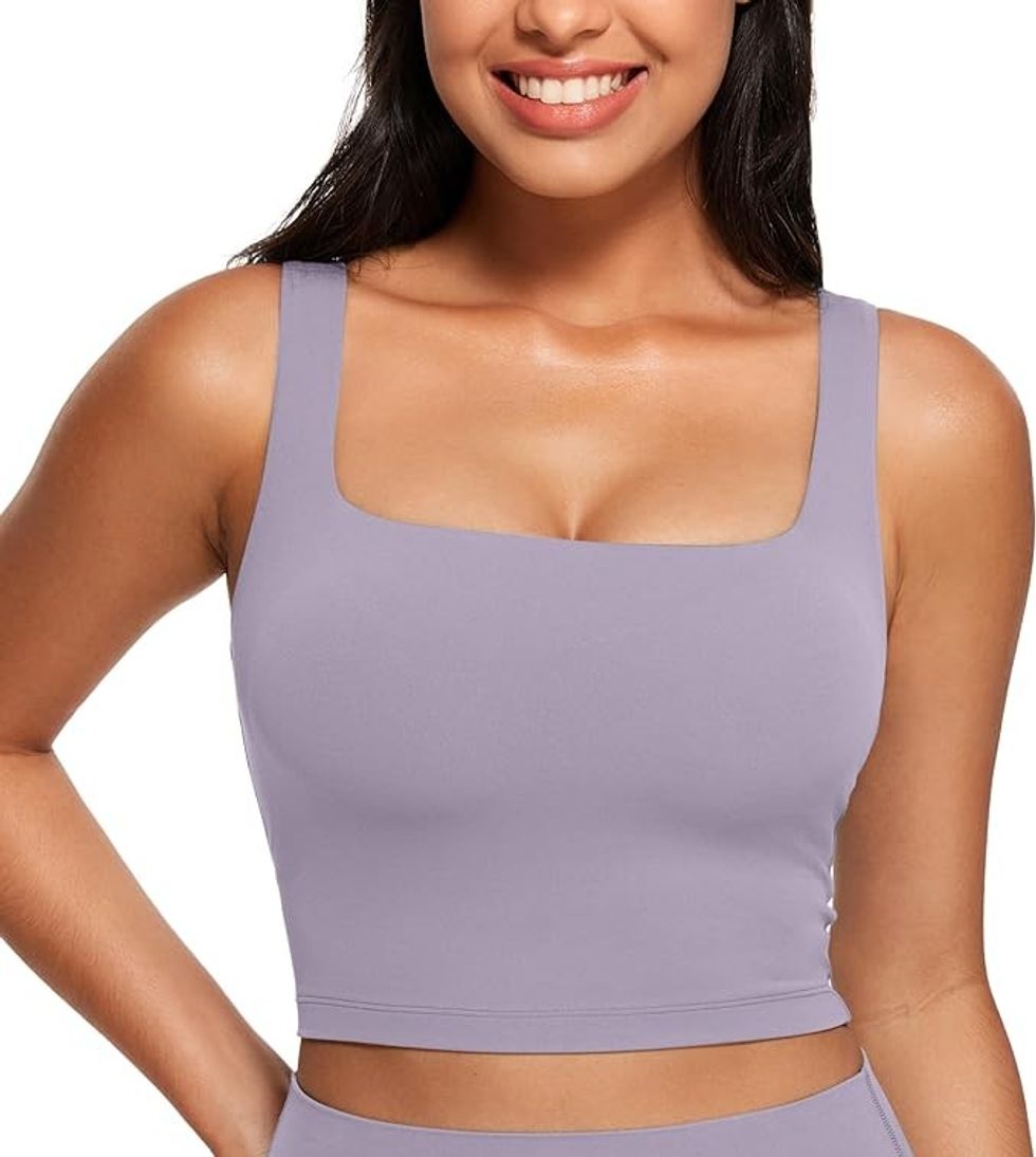 CRZ YOGA Butterluxe Womens Square Neck Longline Sports Bra