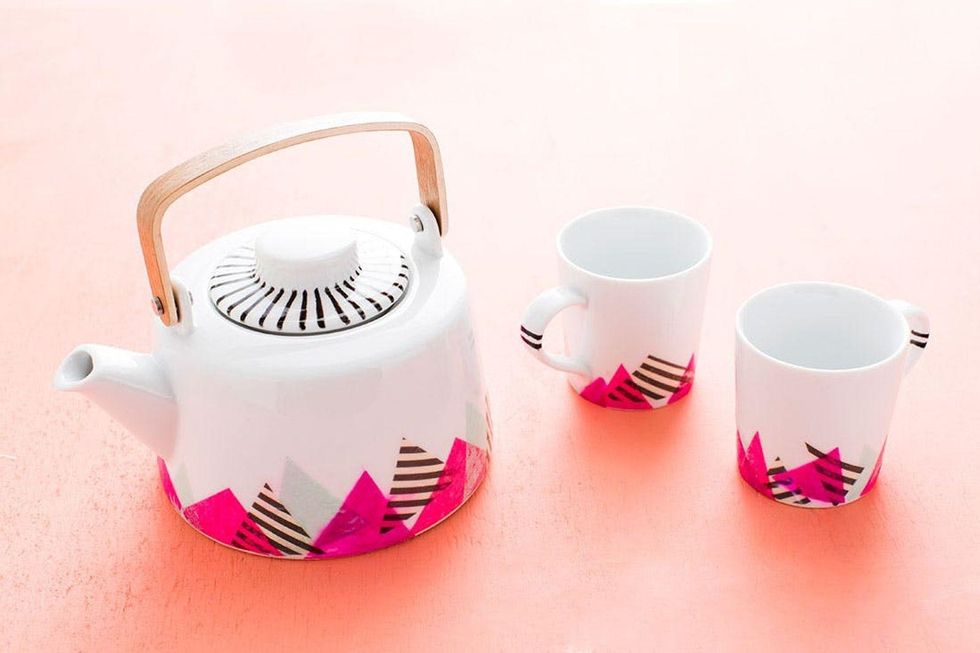 diy black white and pink teapot