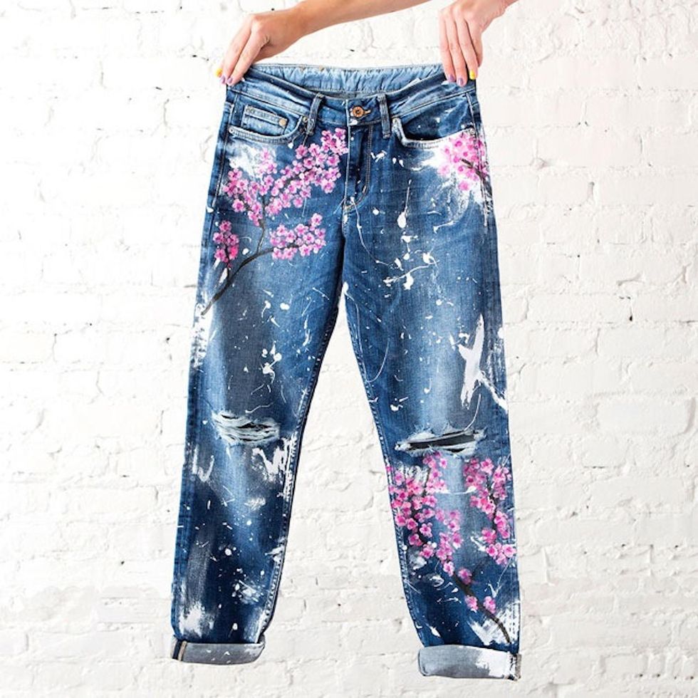 diy cherry blossom jeans