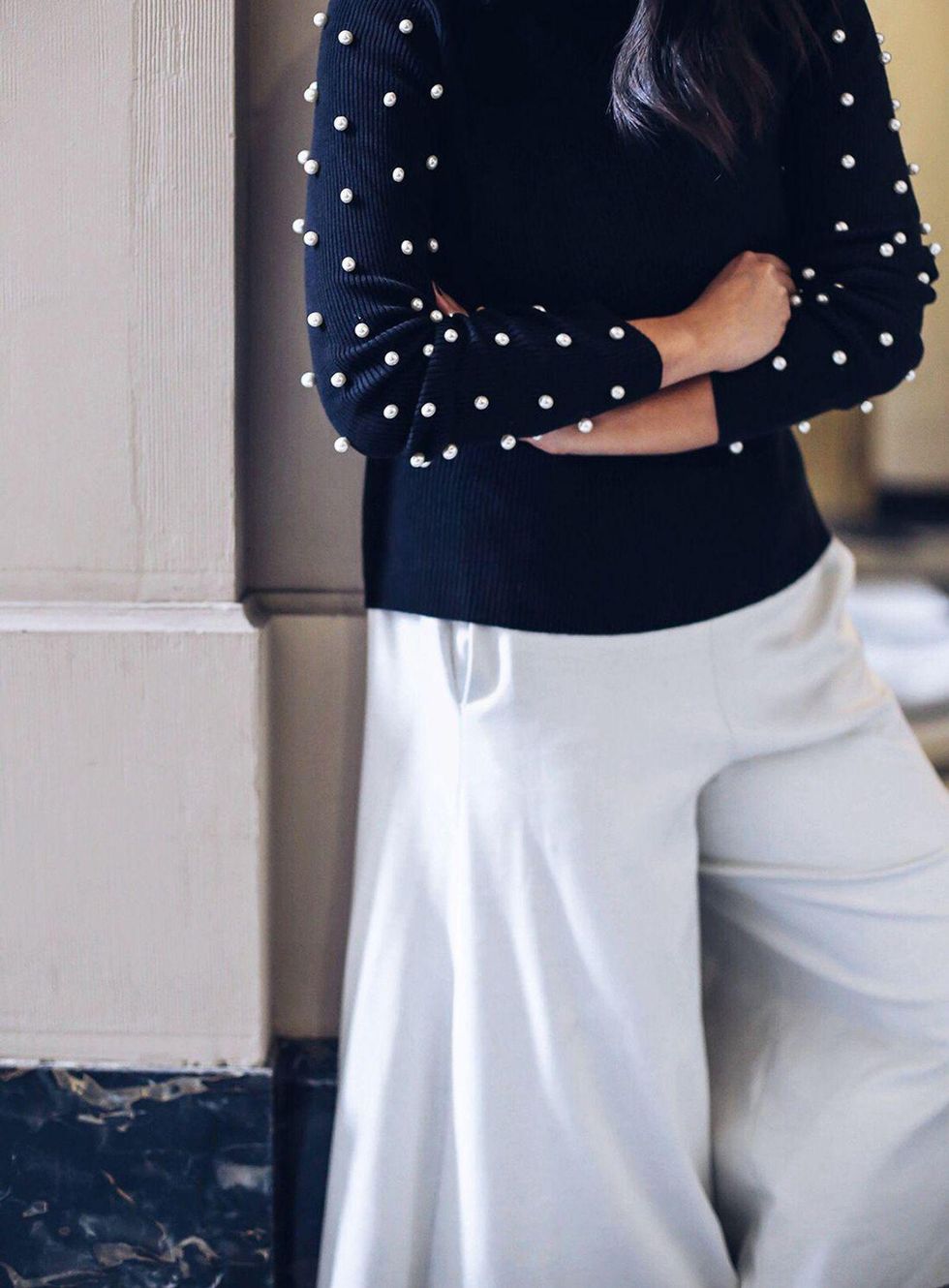 DIY Pearl Studded Turtleneck