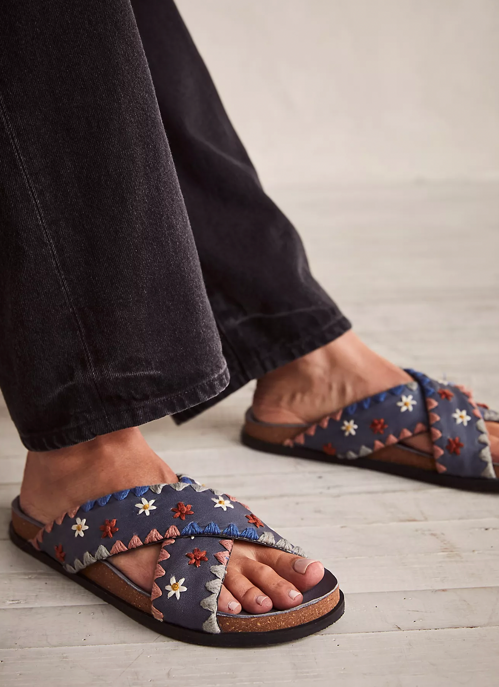 embroidered birkenstocks sandals