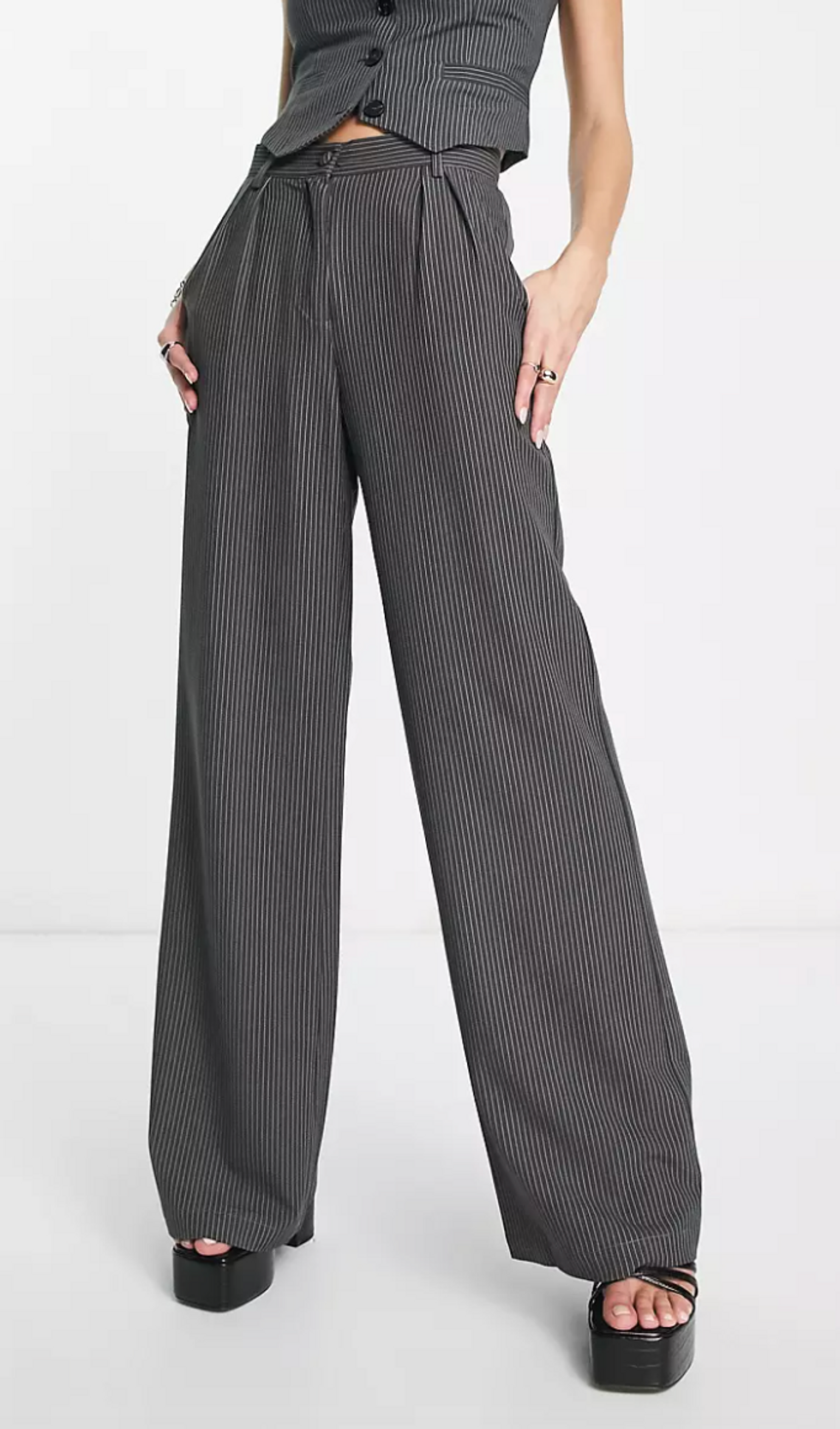 Extro & Vert Super Wide Leg Pants in Slate Pinstripe