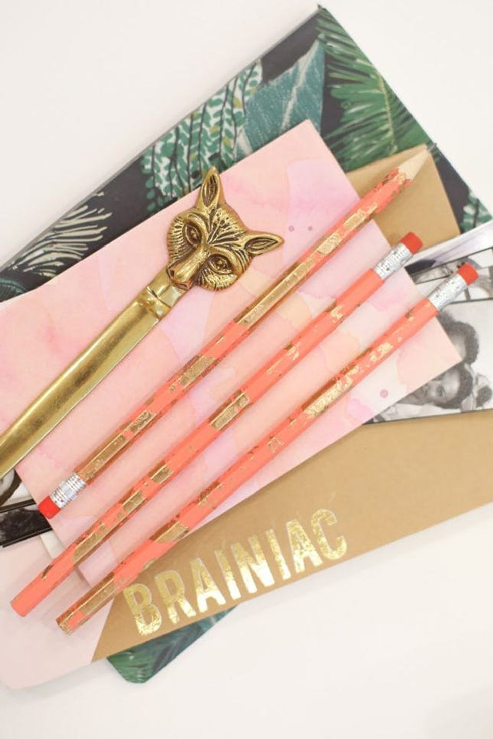 coral and gold DIY Marbled Pencils