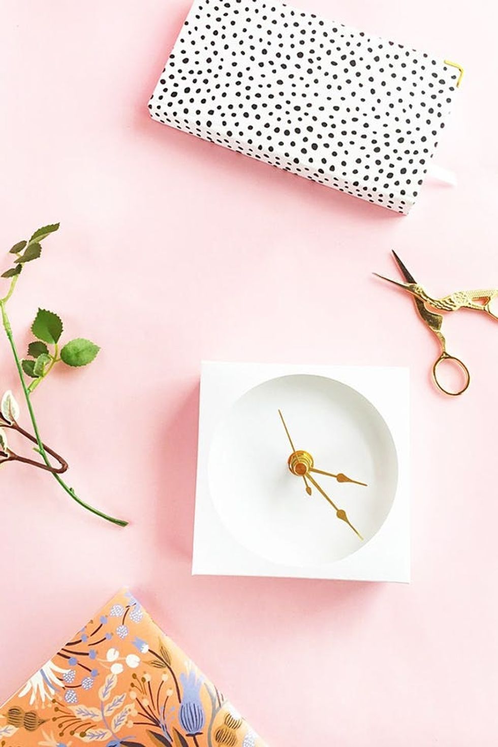 DIY Paper Desk Clock white on pink background