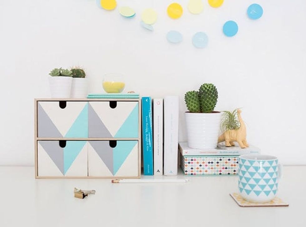 blue gray and white DIY IKEA Desktop Organizer