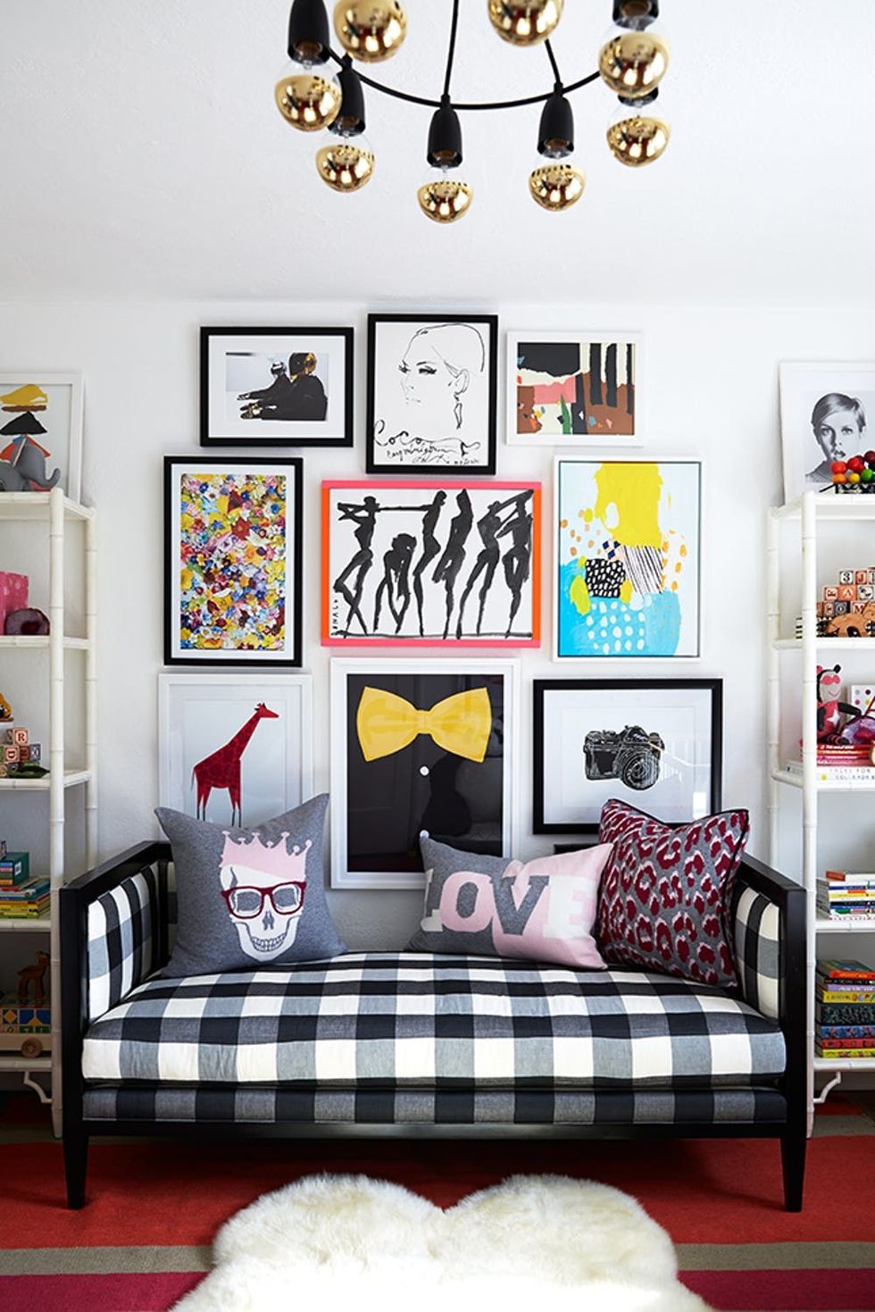 black and white details in colorful room