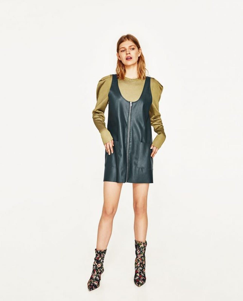 faux leather pinafore dress zara