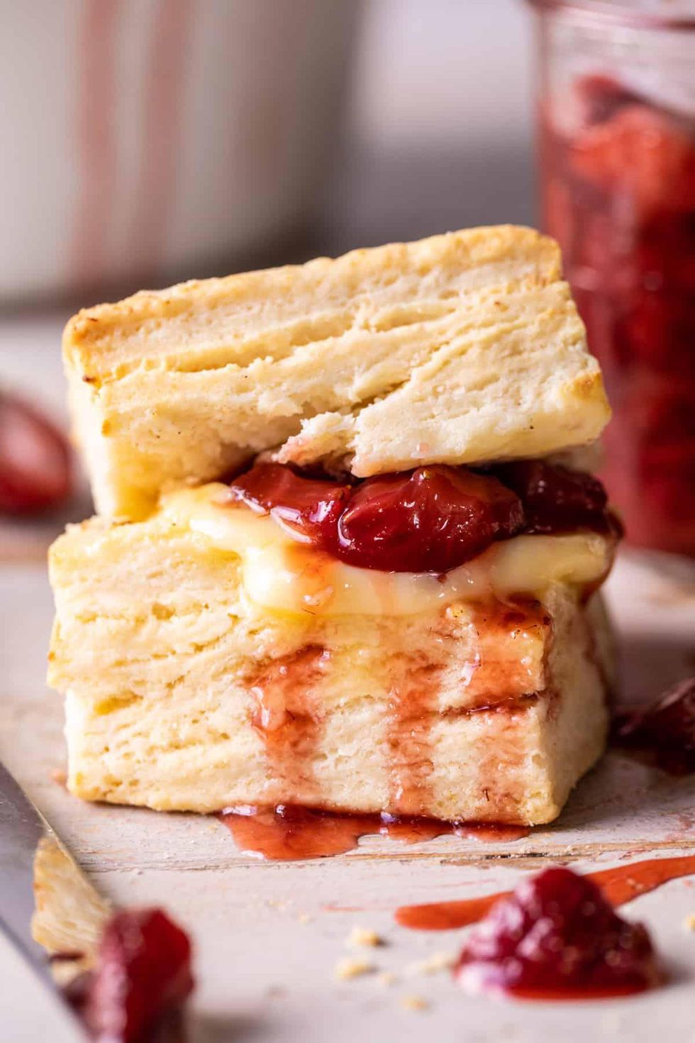 Biscuit with jam and butter inbetween