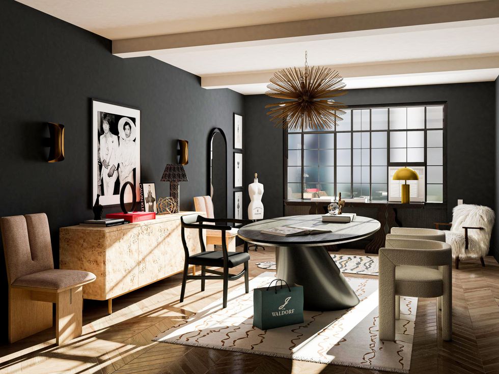 jenny humphrey loft with black paint and bold accents and a j for waldorf bag