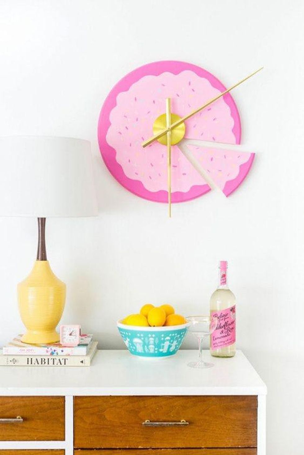 pink sliced cake diy wall clock with gold accents