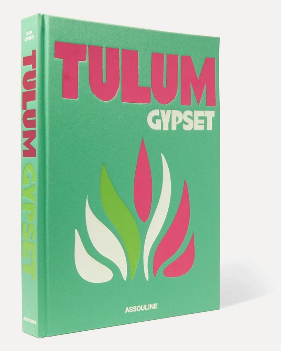 pink white and green cover of tulum gypset coffee table book