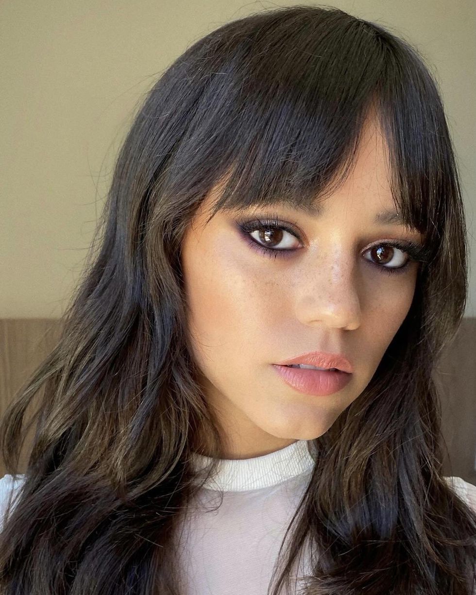 jenna ortega wearing a statement eye look