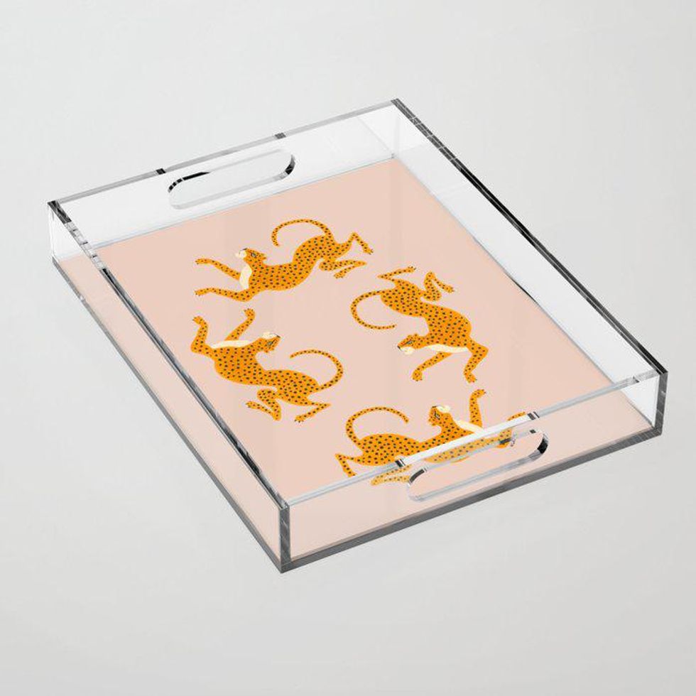 pink acrylic tray with leopards from society6