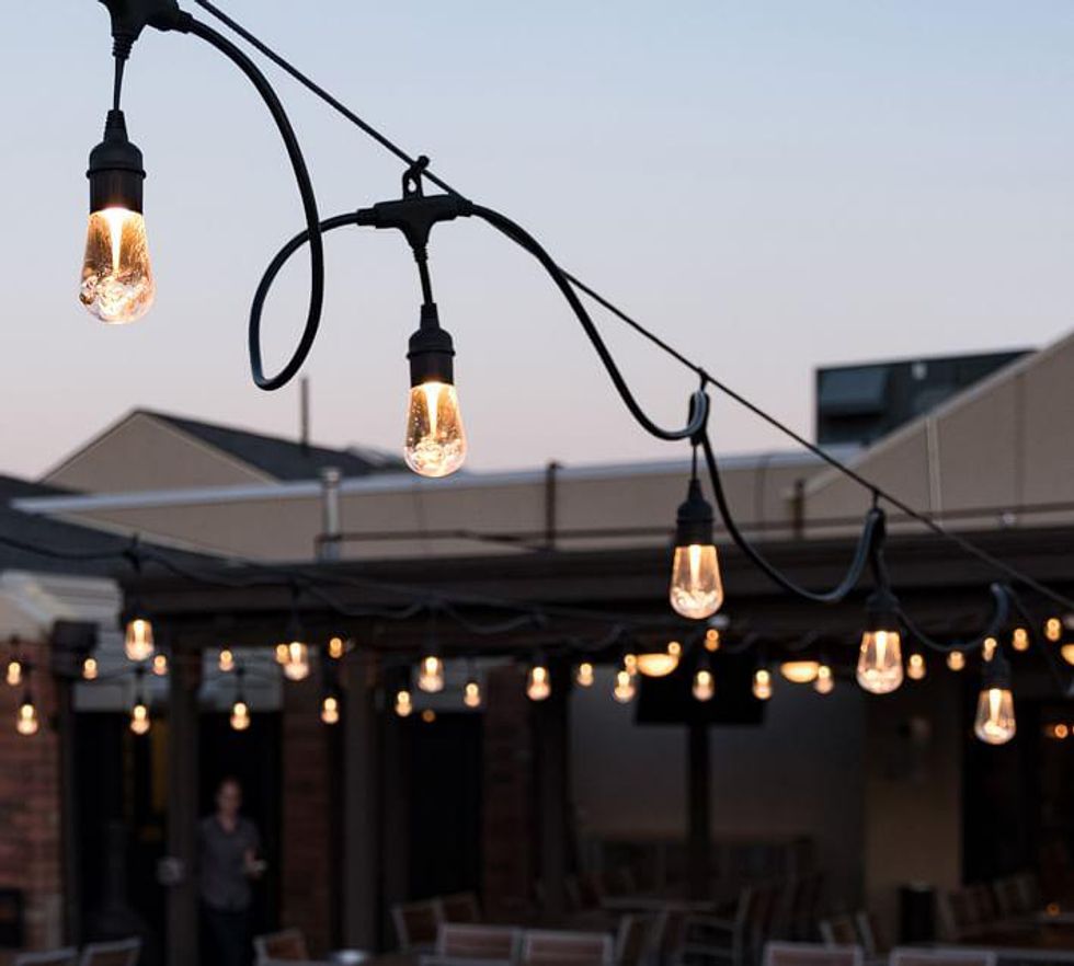 black and gold led lights perfect for outdoor dining