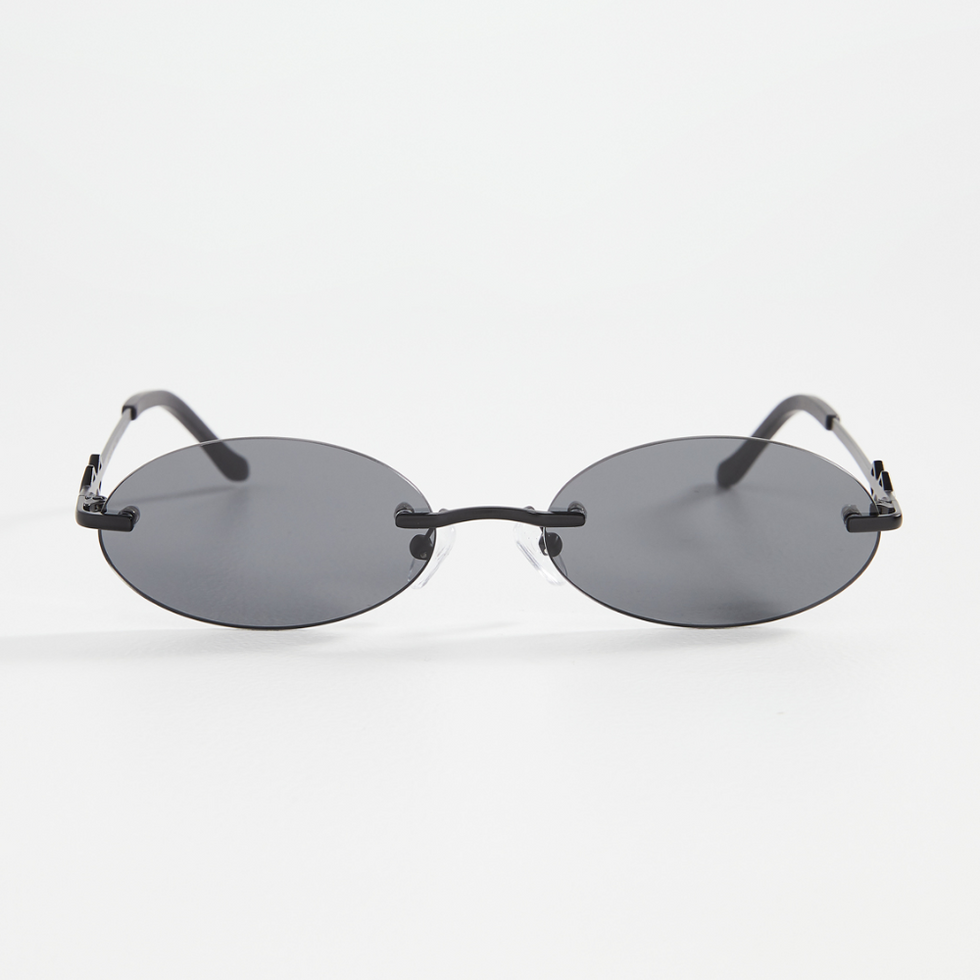 oval sunglasses with gray lenses