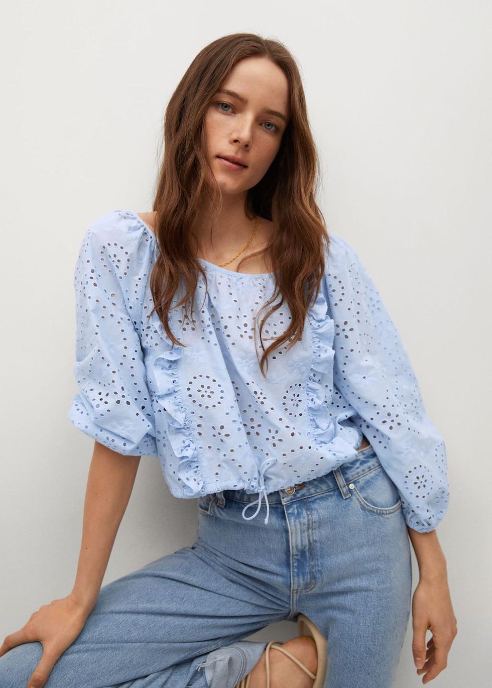 baby blue eyelet summer blouse